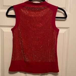 Shijiali Stylish Red Sleeveless Top with Gold Beading…size S